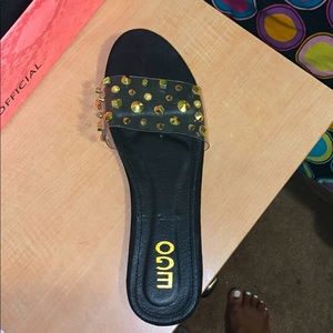 Clear/black rhinestone sandals